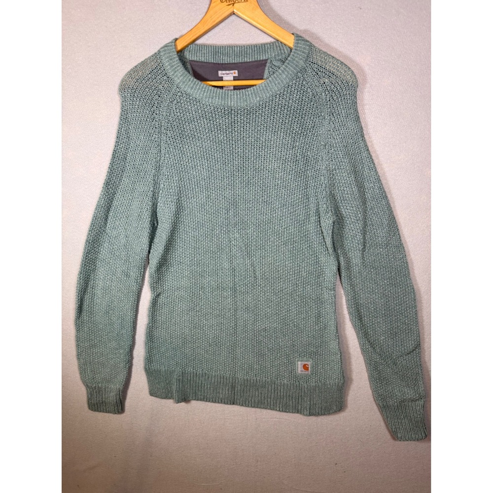 Carhartt Womens Green Waffle Knit Elbow Patch Sweater 103932-G03 Medium 8-10